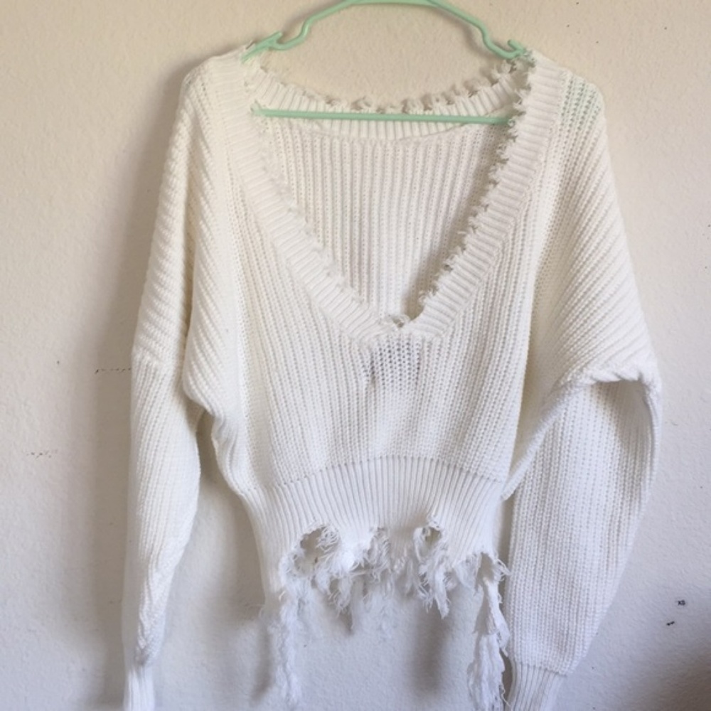 ISO LF Distressed White Sweater